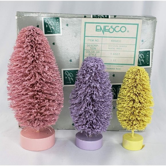 Enesco Oval Shaped Pastel Trees Vintage Easter Christmas Taiwan 1989 - Picture 1 of 5